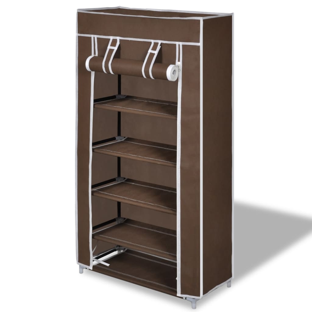 vidaXL 5 Tier Shoe Rack Tower Portable Storage Organizer w/ Shelf Black/Brown-0