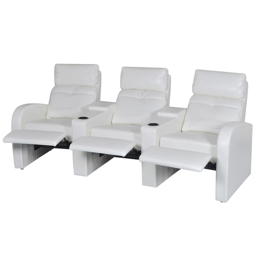 vidaXL 3-Seater Home Theater Recliner Sofa White Faux Leather-0