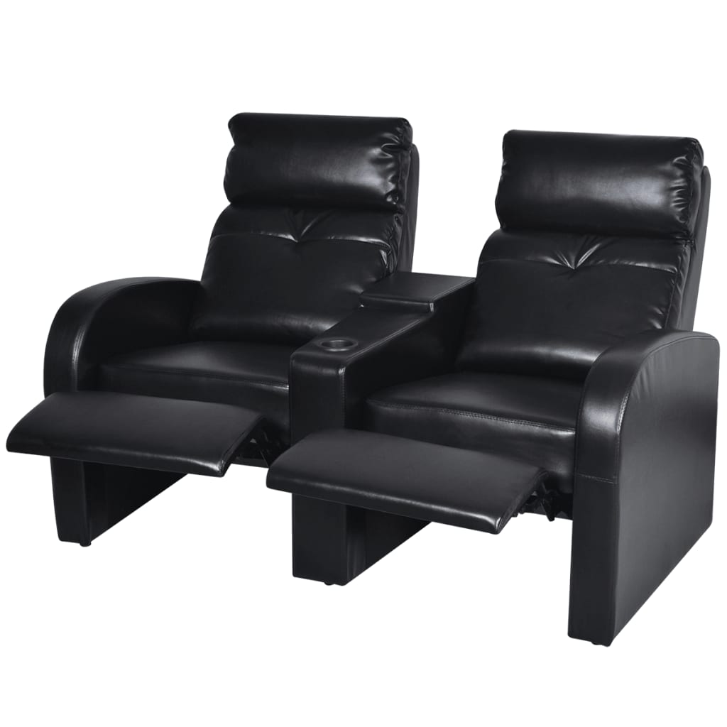 vidaXL 2-Seater Home Theater Recliner Sofa Black Faux Leather-0