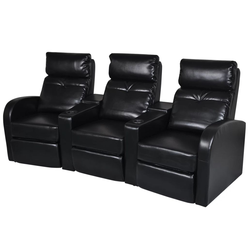 vidaXL 3-Seater Home Theater Recliner Sofa Black Faux Leather-0
