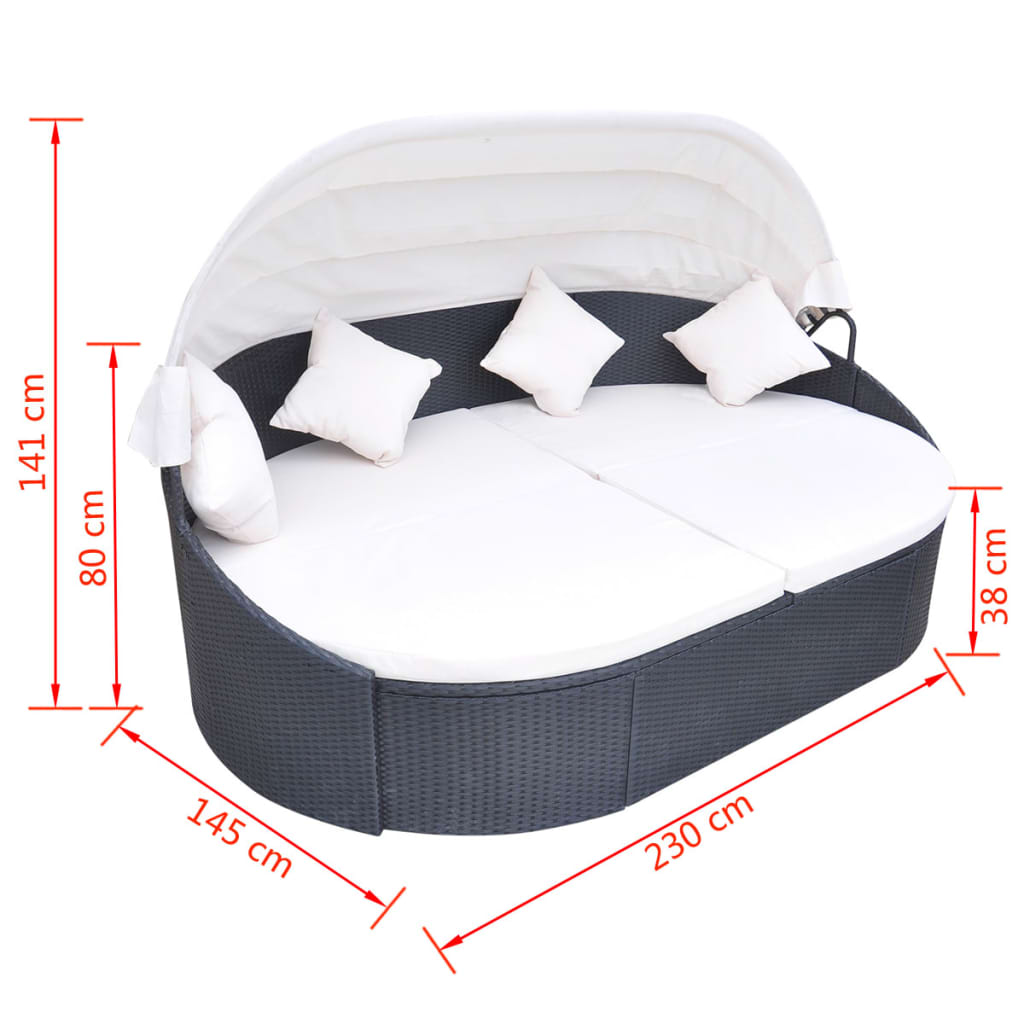 vidaXL Daybed Round Outdoor Patio Lounge Bed with Canopy for Lawn Poly Rattan-0