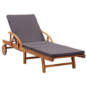Solid Acacia Wood Sun Lounger with Cushion Sofa Chair Cream/Dark Gray