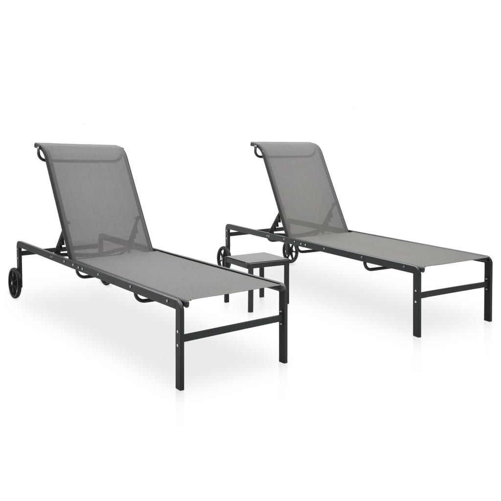 vidaXL Sun Loungers 2 pcs with Table Textilene and Steel-0
