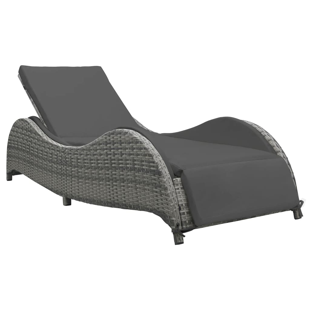 vidaXL Chaise Lounge Chair Rattan Sun Bed with Cushion Poly Rattan Anthracite-0