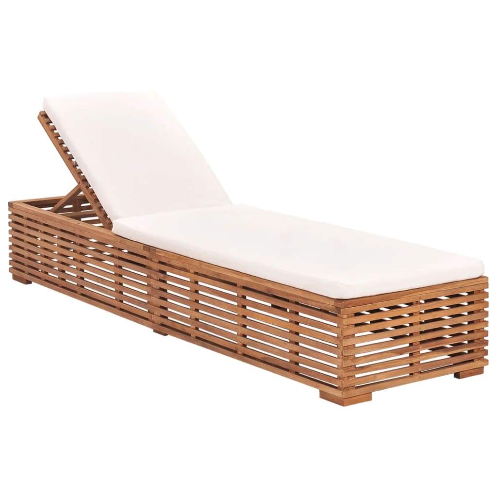 Solid Teak Wood Sun Lounger with Cushion Furniture Cream/Dark Gray - 99fab 