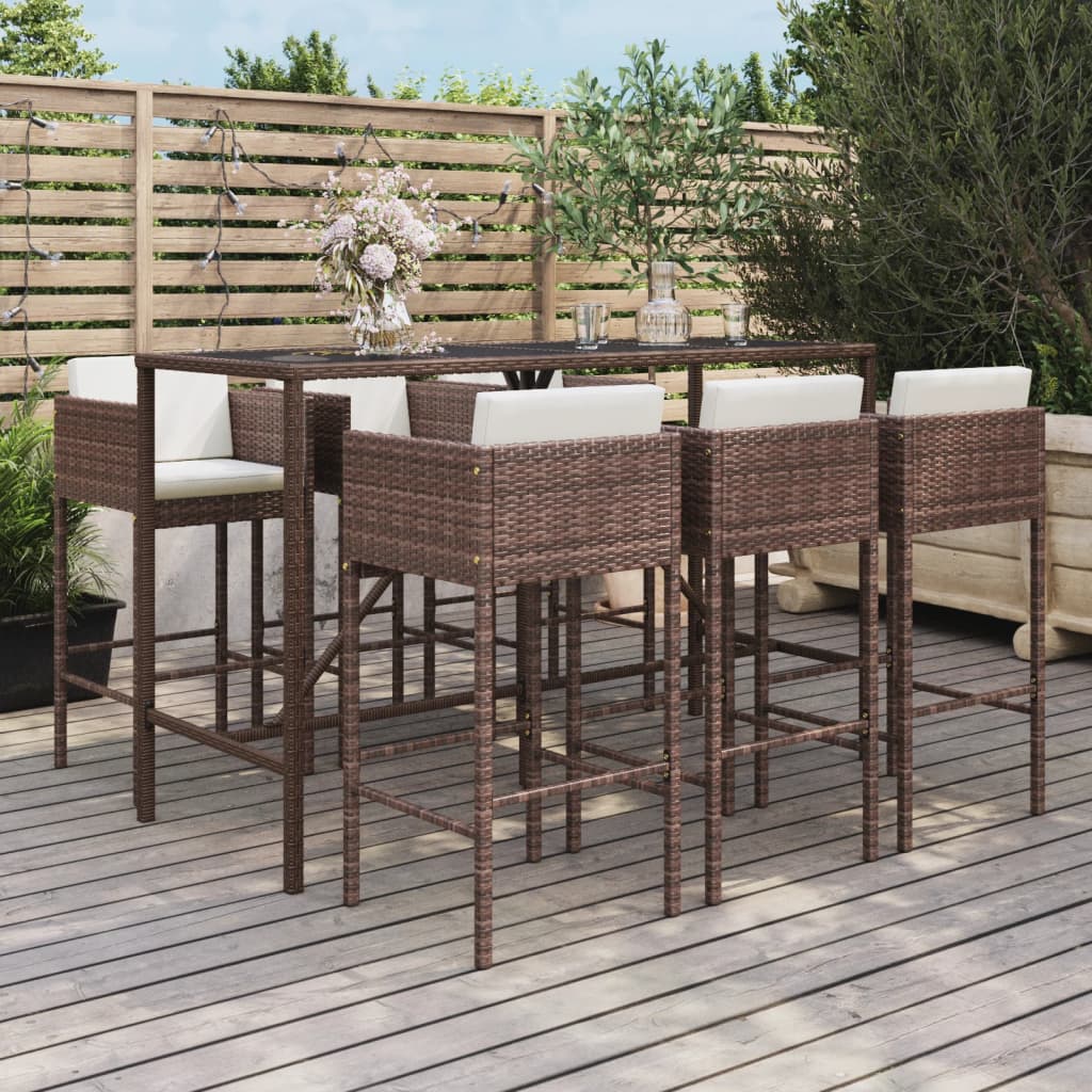 vidaXL Patio Bar Set Outdoor Wicker Table and Stool with Cushions Poly Rattan-0