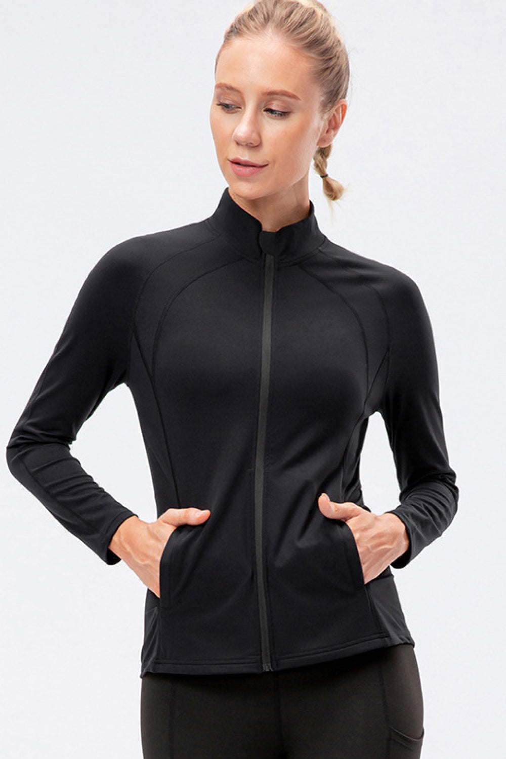Zip Up Exposed Seam Top with Pockets - 99fab 