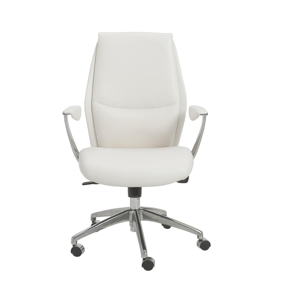 White Faux Leather Seat Swivel Adjustable Task Chair Leather Back Steel Frame - 99fab 