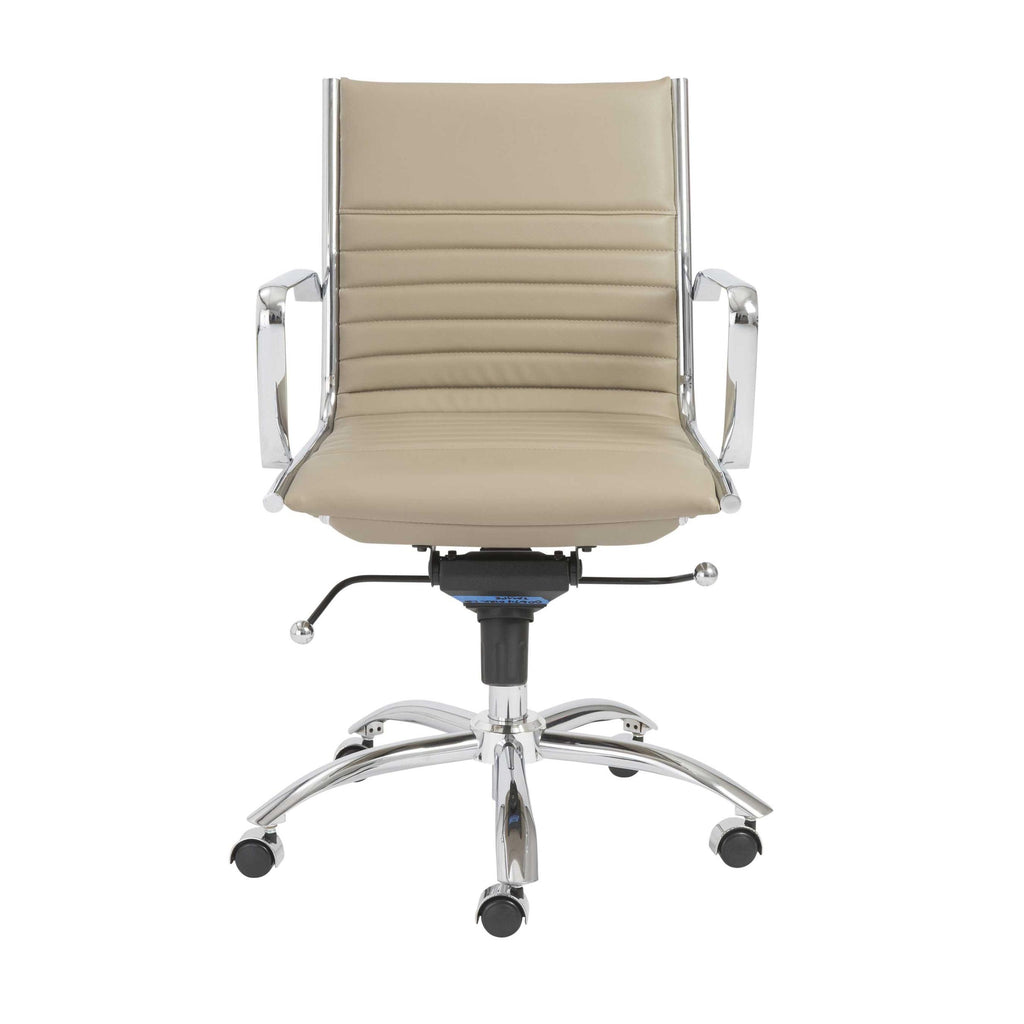 Taupe Faux Leather Seat Swivel Adjustable Task Chair Leather Back Steel Frame - 99fab 
