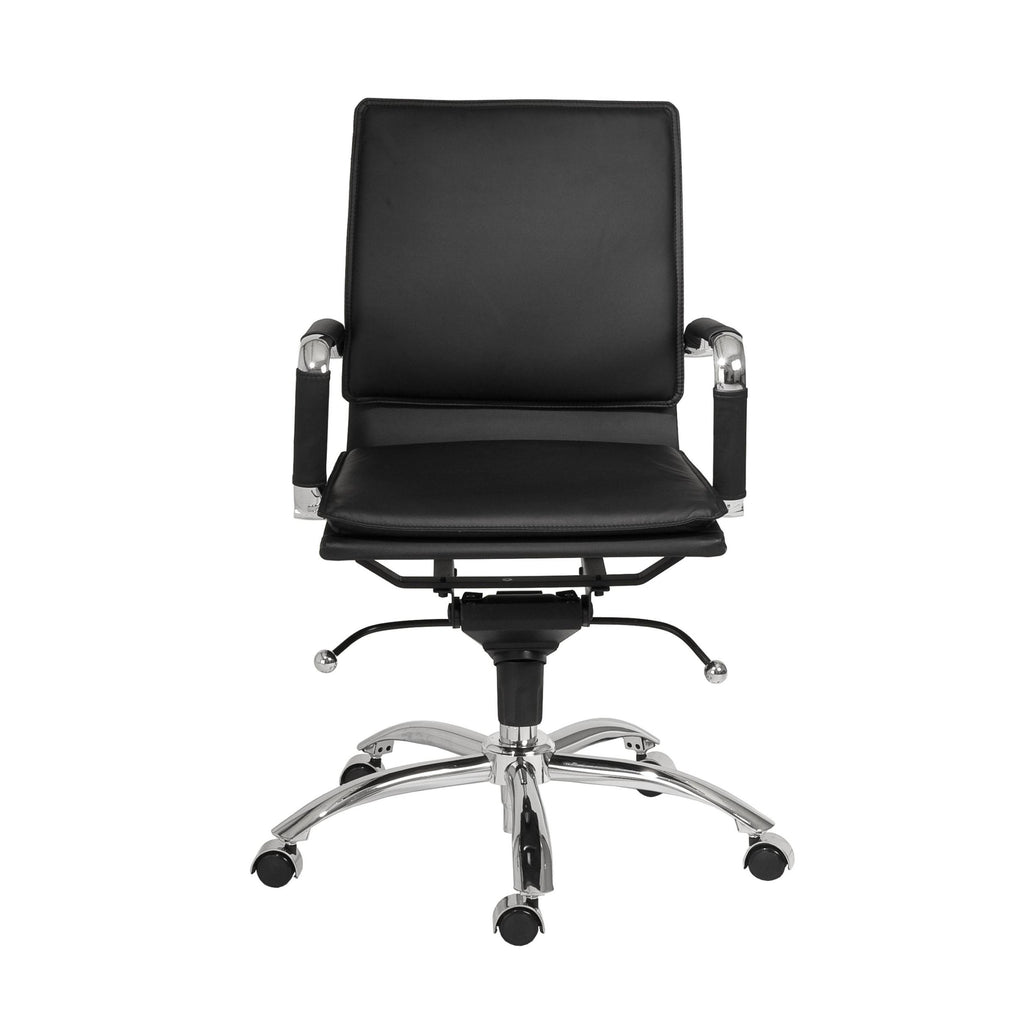 Black Faux Leather Seat Swivel Adjustable Task Chair Leather Back Steel Frame - 99fab 