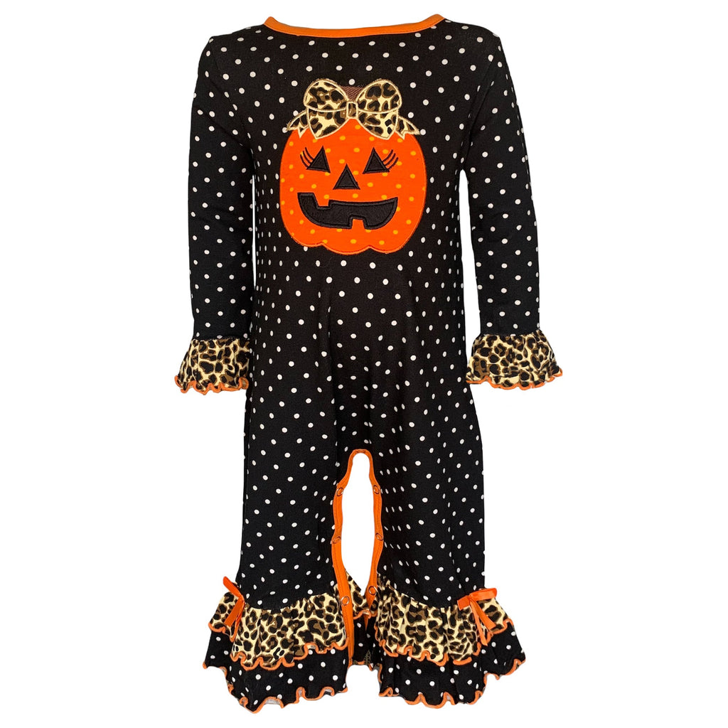 Baby Girls Orange pumpkin Jack O Lantern Halloween Romper - 99fab 