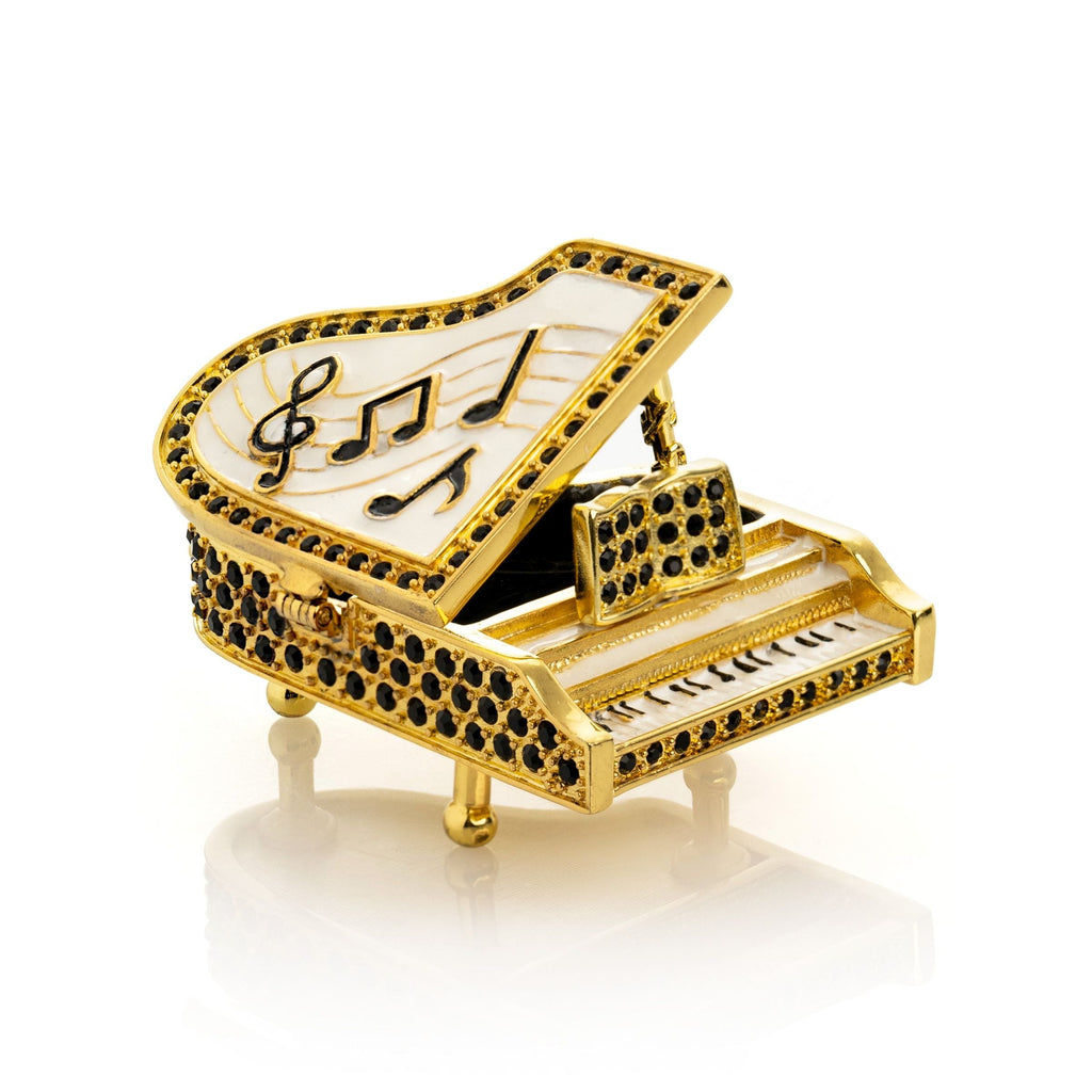 Golden White Piano with Black Crystals-0