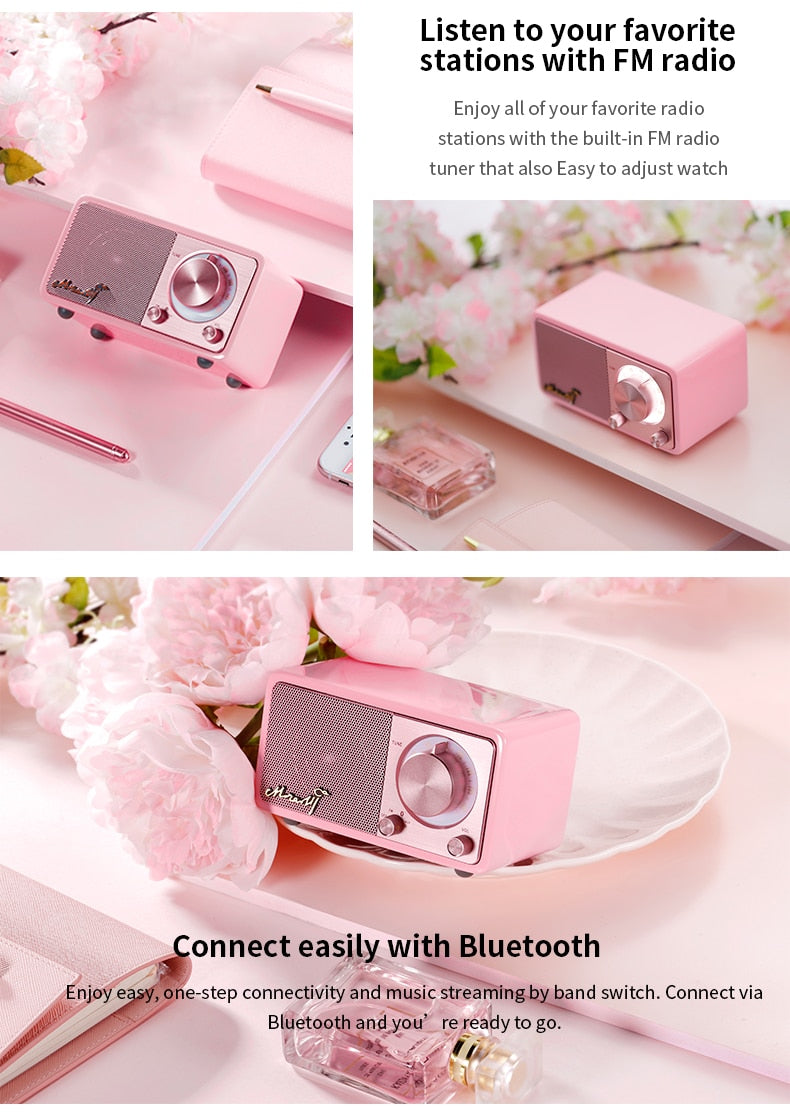 MOZART High quality mini bluetooth wireless speaker with radio - Pink