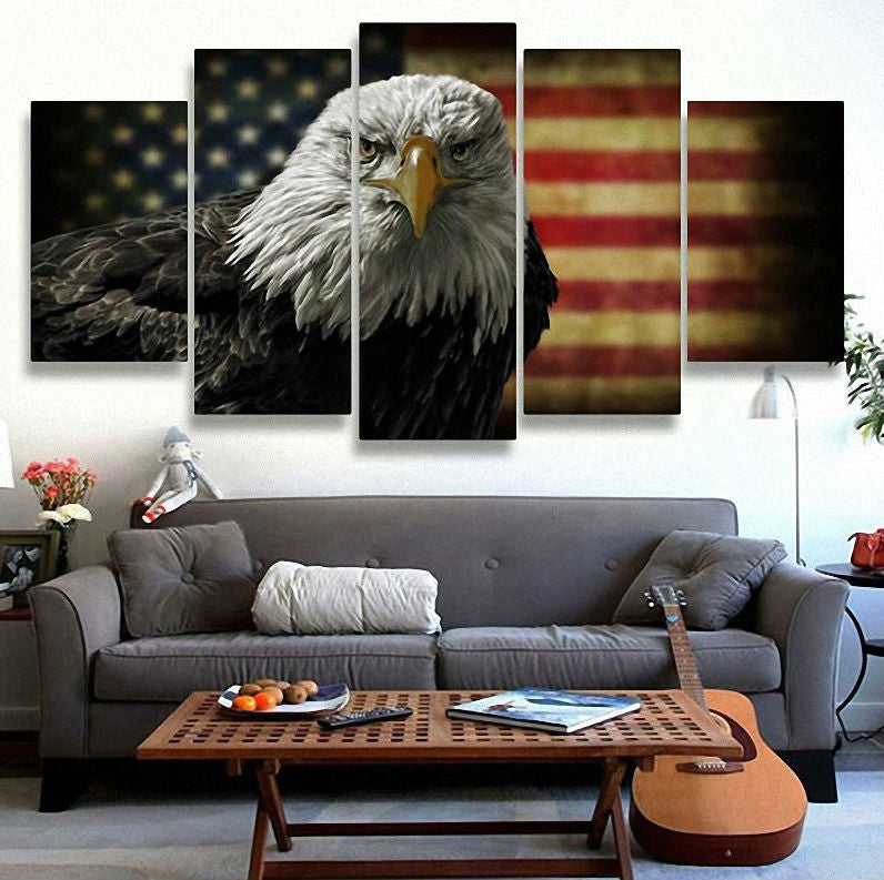 5 panel American Eagles USA Flag Canvas Art - wall art - 99fab.com