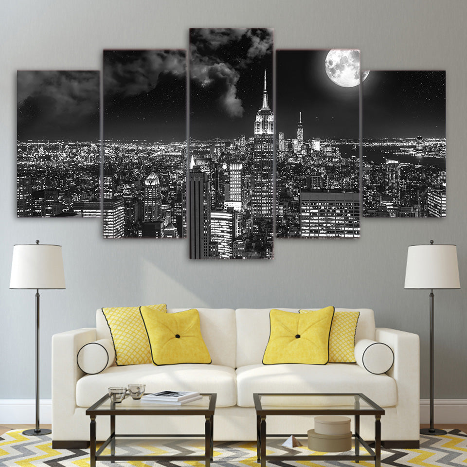 HD Prints 5 Pieces Surreal City Night Brightly Landscape Painting - wall art - 99fab.com