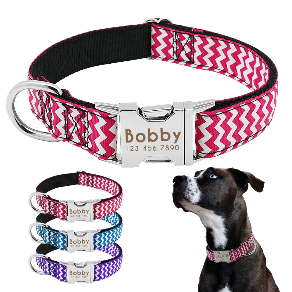 Dog Collar Nylon Personalized Engraved ID Tag AntiLost Adjustable Collars - pet - 99fab.com