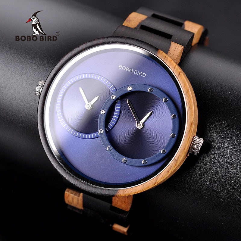 BOBO BIRD 2 Time Zone Wooden Quartz Watches Design for unisex Wristwatches In Wooden Box - men watches - 99fab.com