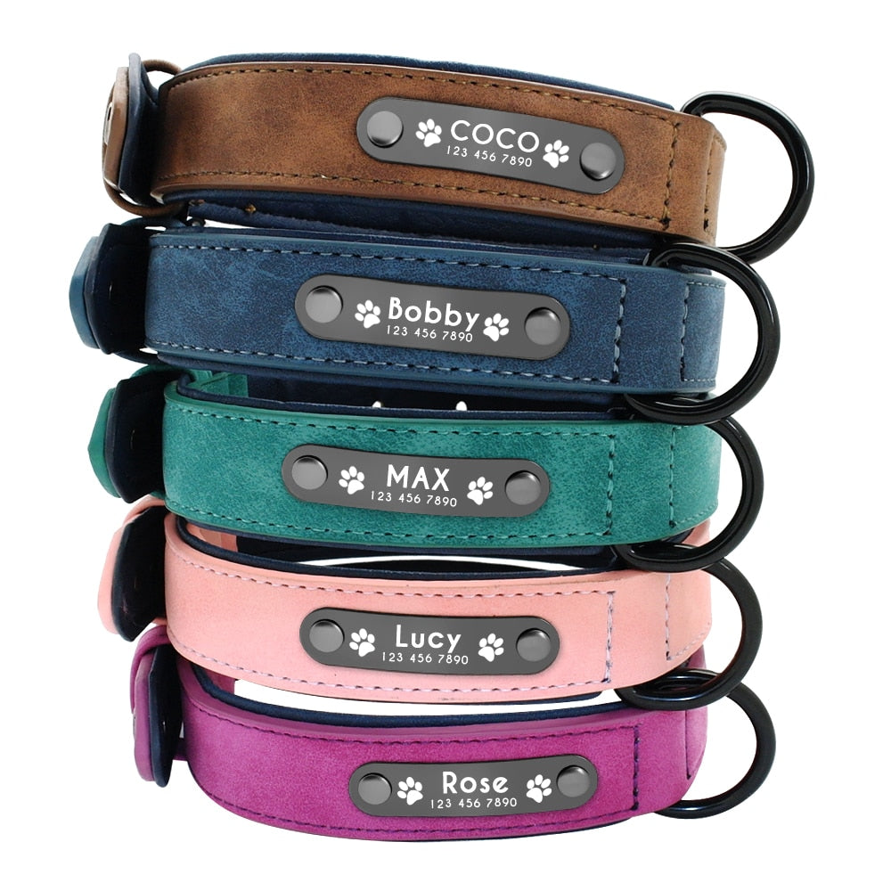 Personalized Leather Dog Collars Custom Pet Name ID Free Engraving - pets - 99fab.com