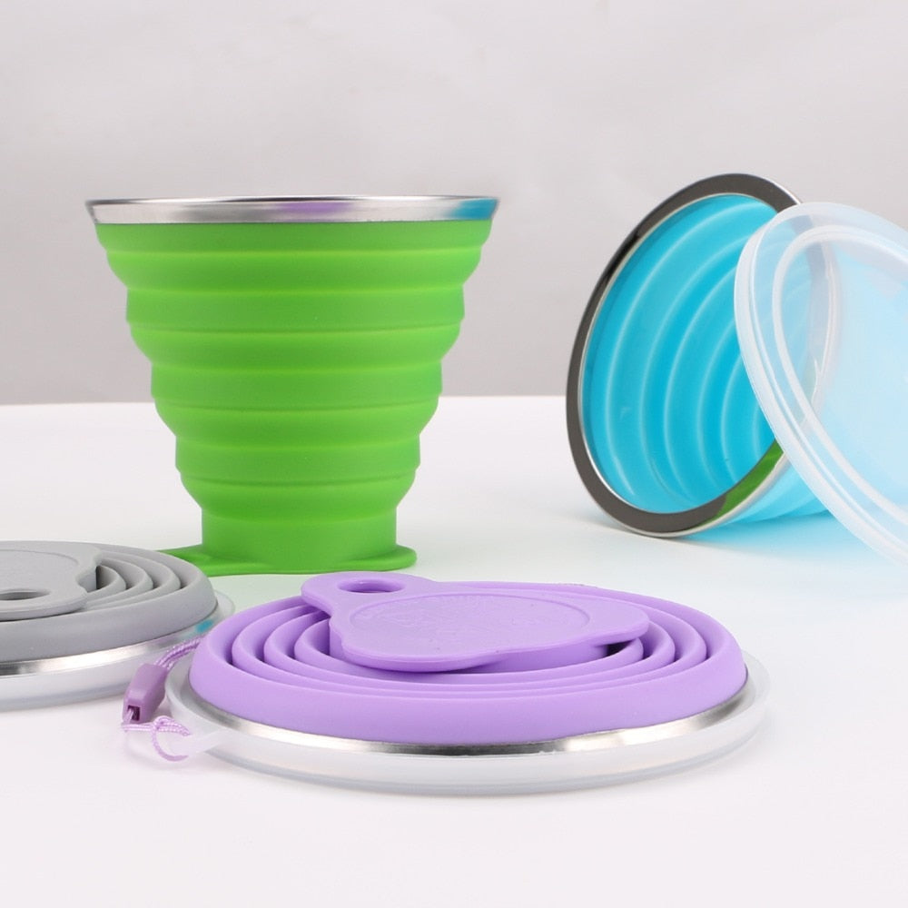 270ML Collapsible Travel Coffee cups Stainless Steel Silicone Retractable Folding Telescopic - kitchen - 99fab.com