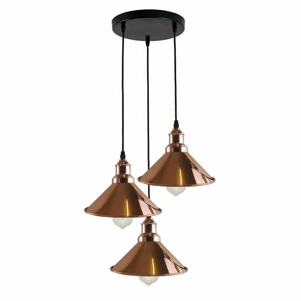 Rose Gold Industrial 3-Light Hanging Pendant Light Light Fixture Cone Shade~1522 - 99fab 