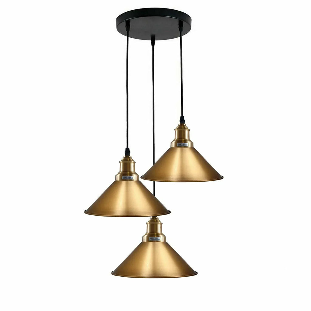 Yellow Brass Industrial 3-Light Hanging Pendant Light Light Fixture Cone Shade~1518 - 99fab 