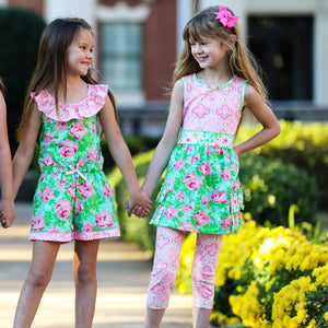 AnnLoren Little Toddler Big Girls' Floral Dress Leggings Boutique Clothing Set Spring Summer-7