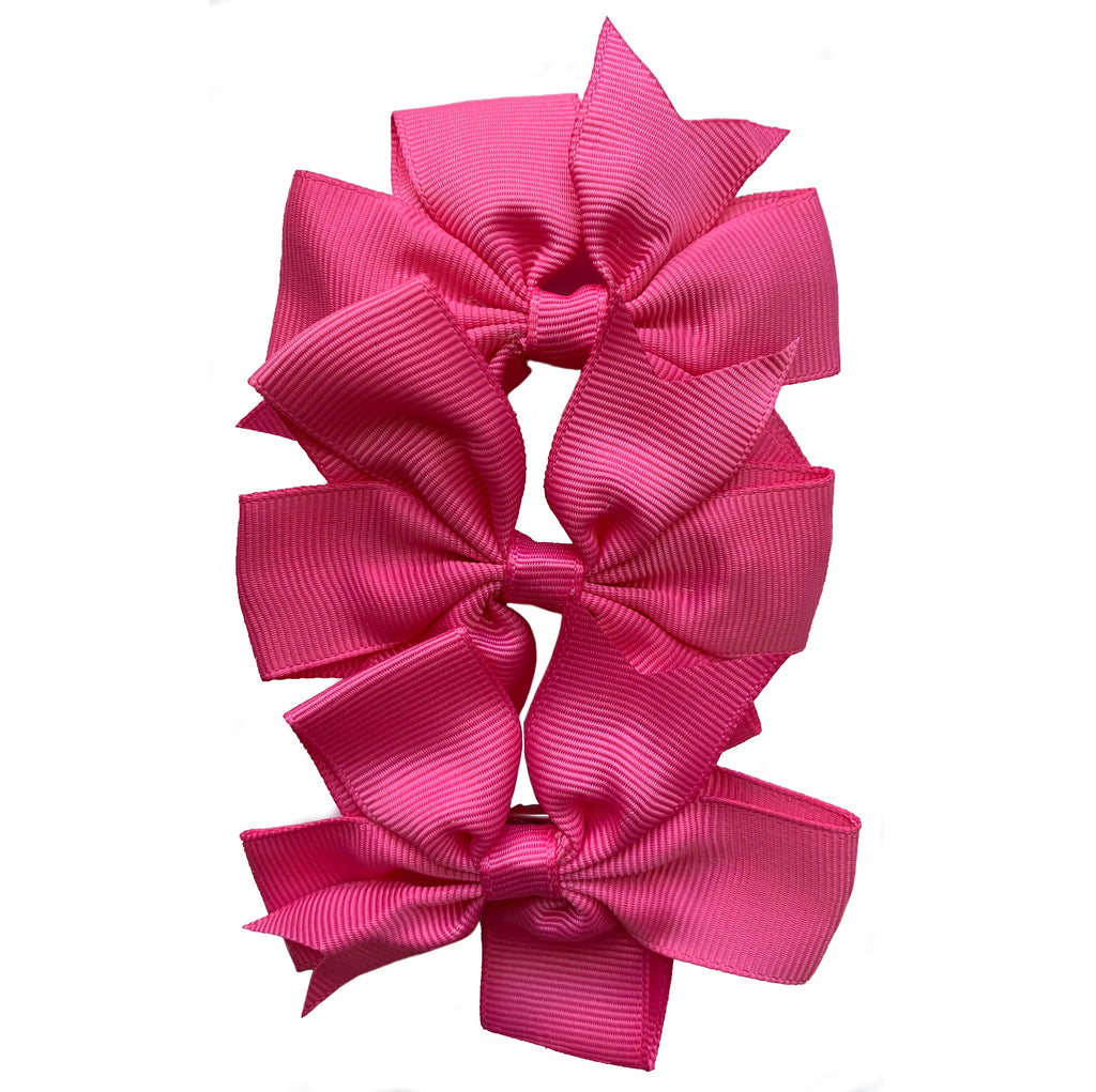 Set of 3- Hot Pink 4" Ribbon Bow Clips-0