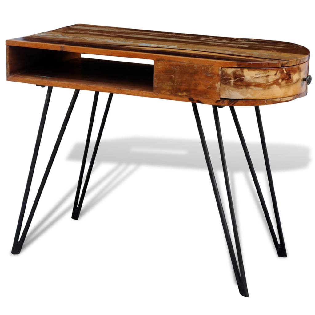 vidaXL Desk Reclaimed Solid Wood with Iron Legs-0