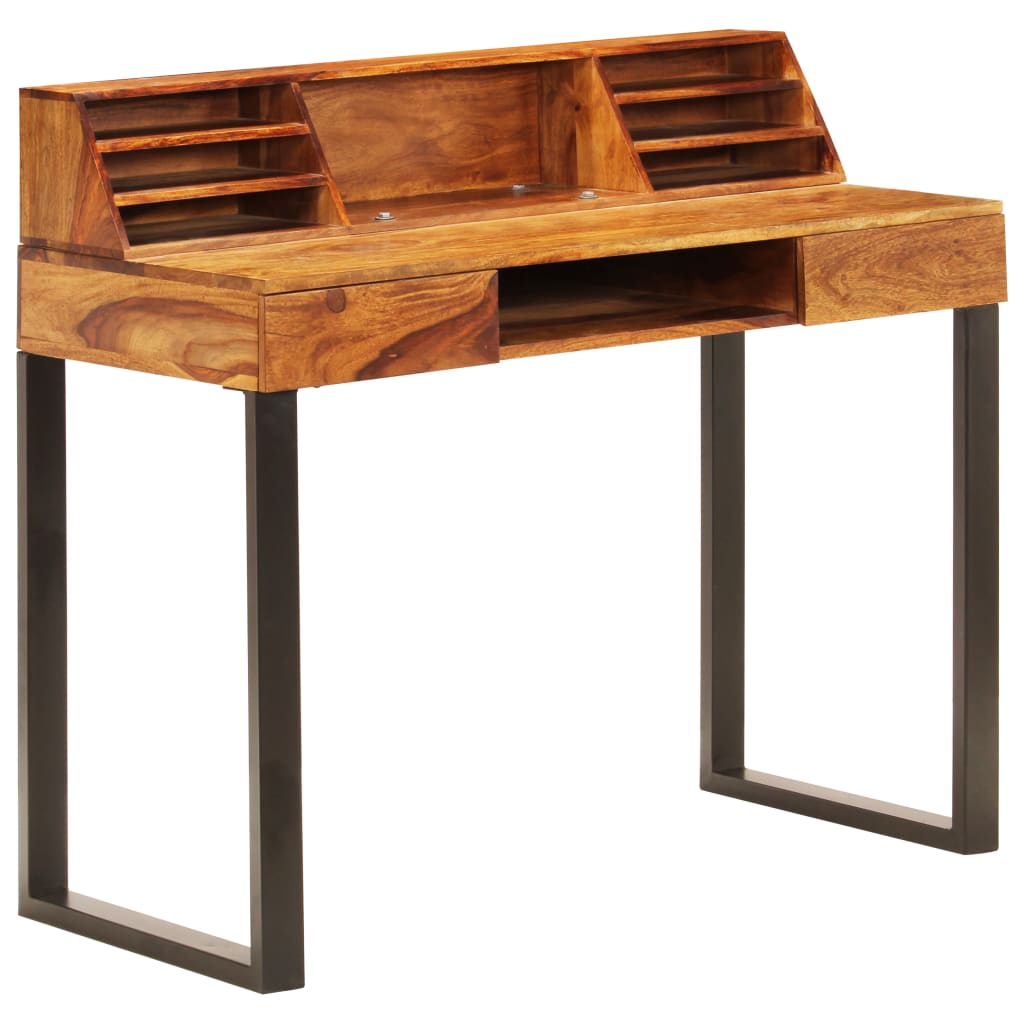 vidaXL Desk 43.3"x19.7"x37" Solid Sheesham Wood and Steel-0