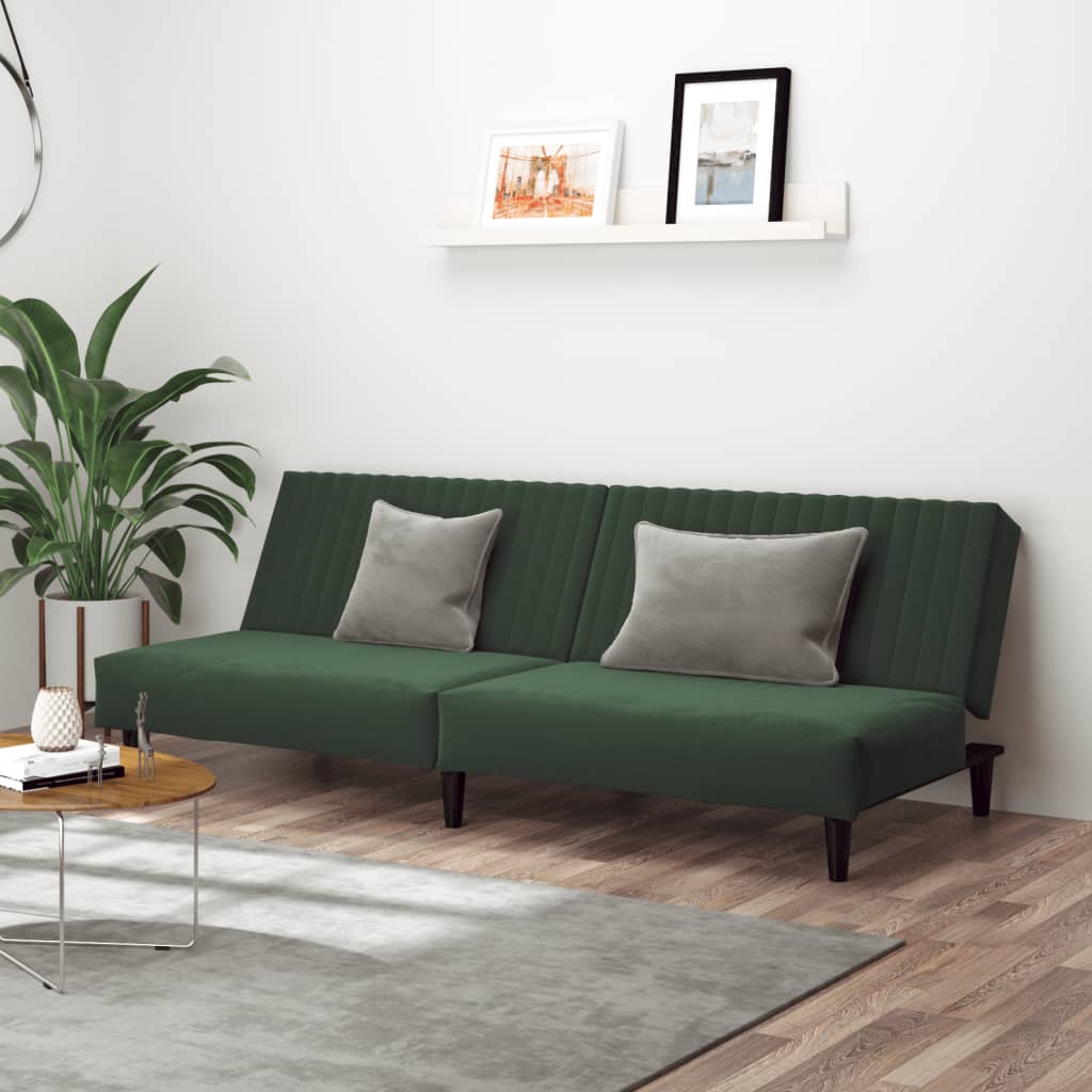 vidaXL 2-Seater Sofa Bed Dark Green Velvet-0