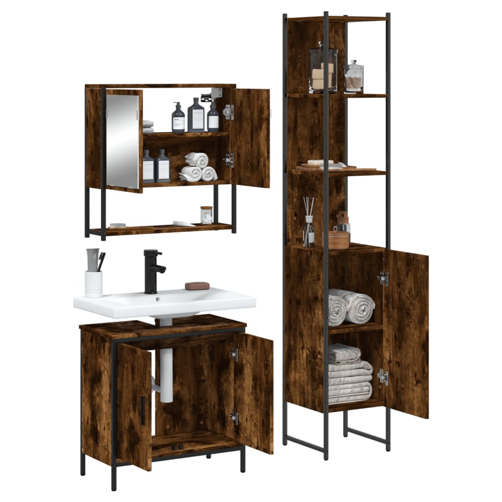 vidaXL 3 Piece Bathroom Furniture Set Smoked Oak Engineered Wood-3