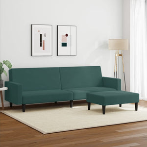 vidaXL 2-Seater Sofa Bed with Footstool Dark Green Velvet-1