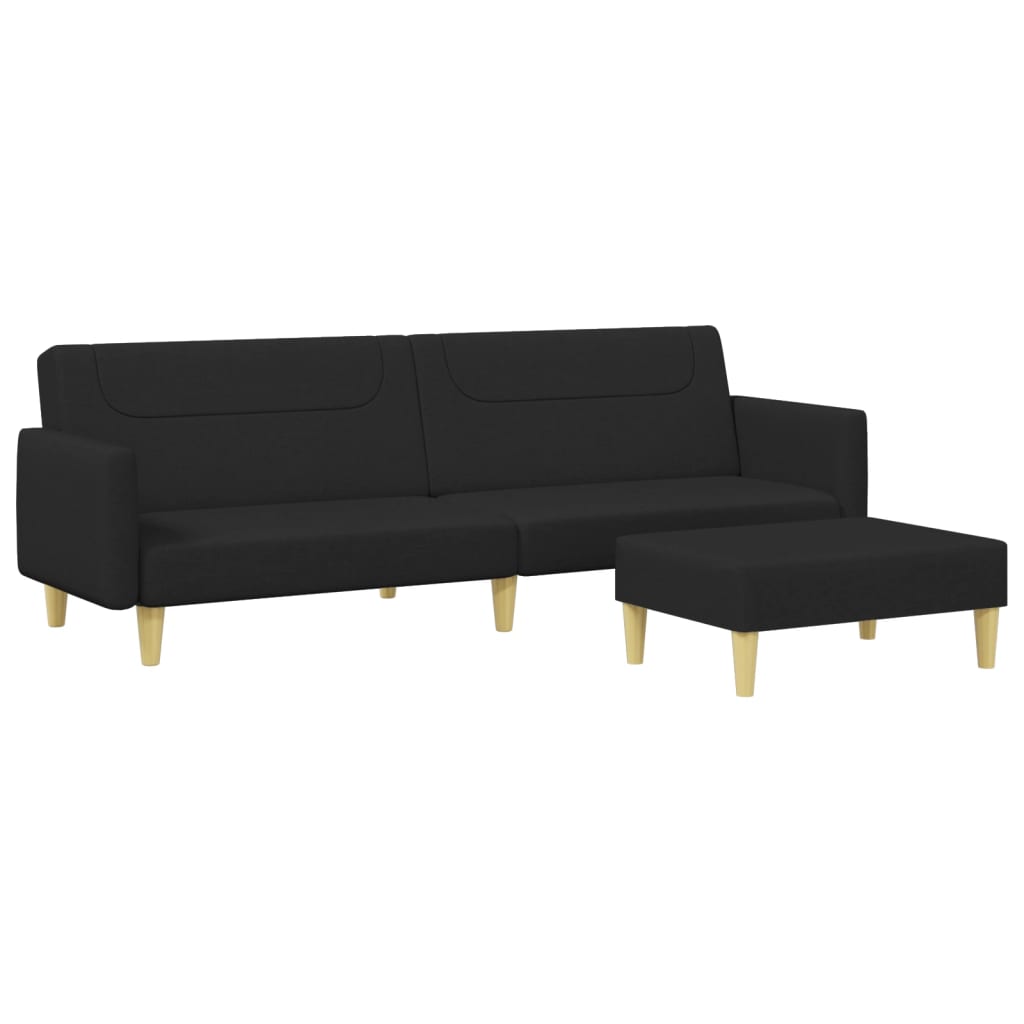 vidaXL 2-Seater Sofa Bed with Footstool Black Fabric-0