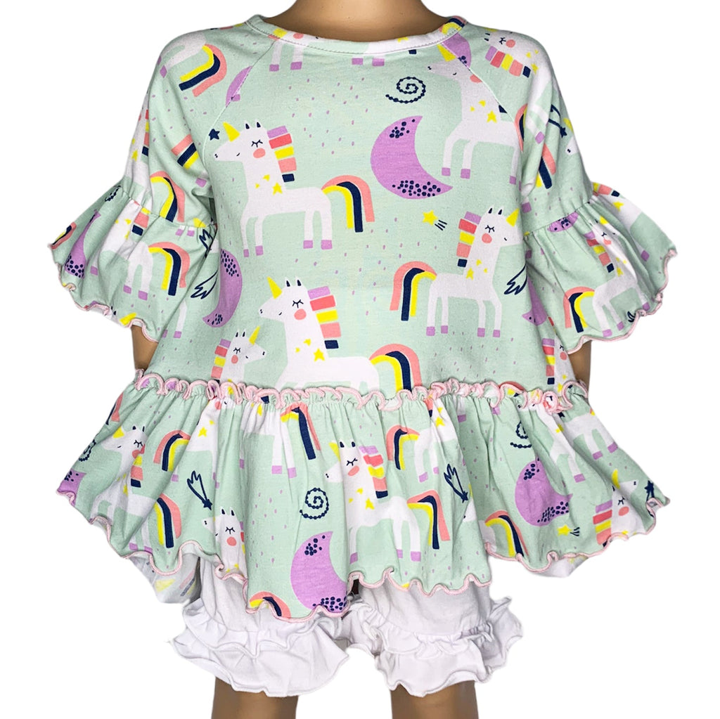 AnnLoren Little & Big Girls 3/4 Angel Sleeve Unicorn Cotton Knit Ruffle Shirt-0