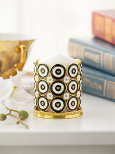 Golden Decorated Candle Holder with Circles Pattern-7