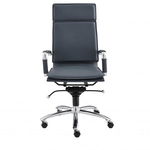 Blue Faux Leather Seat Swivel Adjustable Task Chair Leather Back Steel Frame