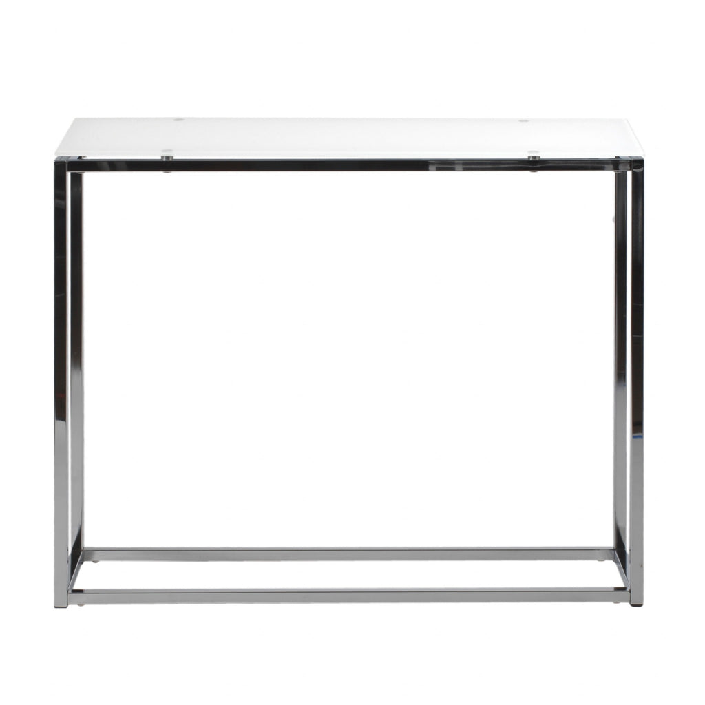 Geo Rectangle White Glass and Chrome Console Table - 99fab 