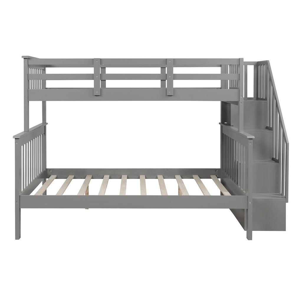 Gray Twin Over Full Contemporary Bunk Bed With Stairs And Shelves - 99fab 
