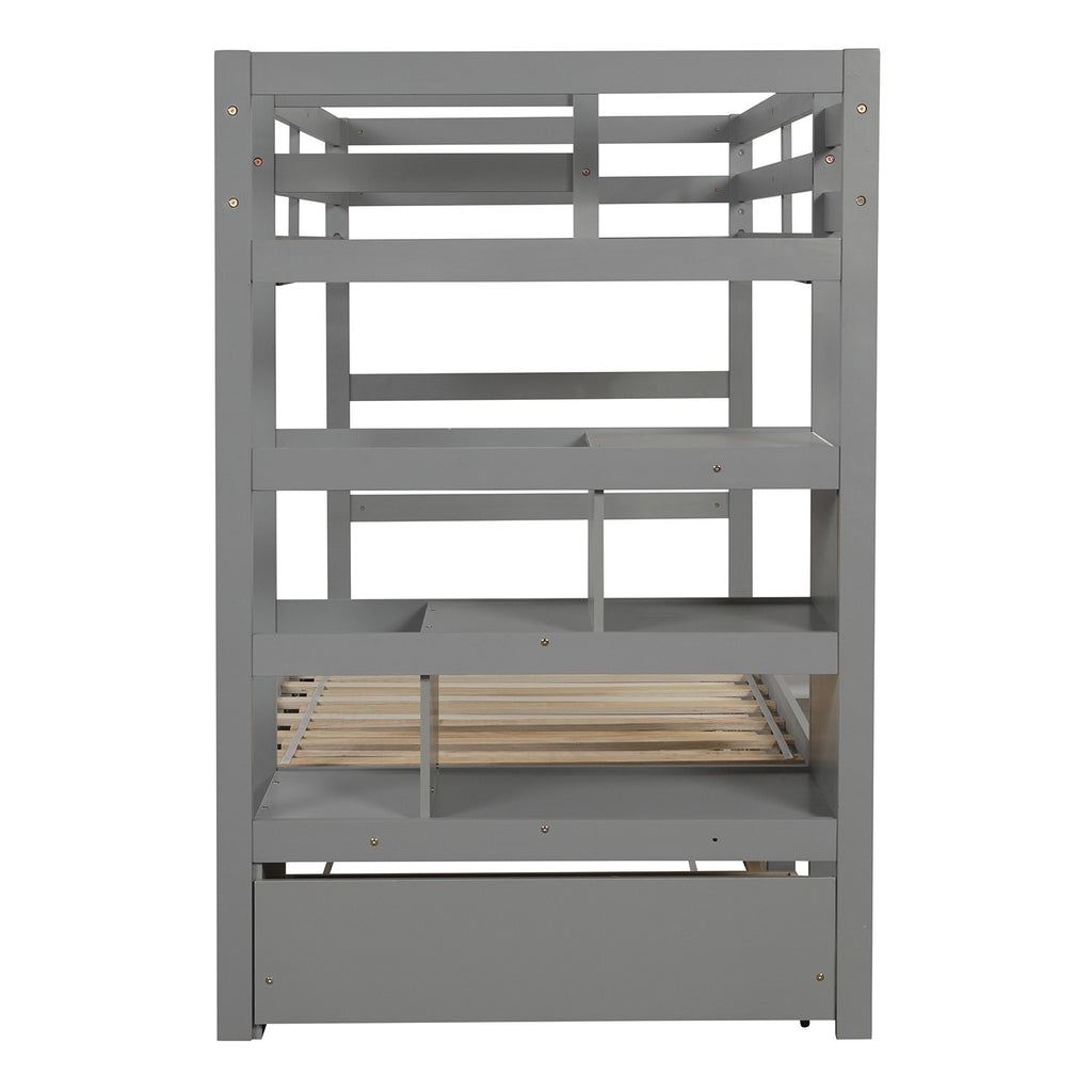 Gray Twin Over Twin Contemporary Bunk Bed With Stairs - 99fab 
