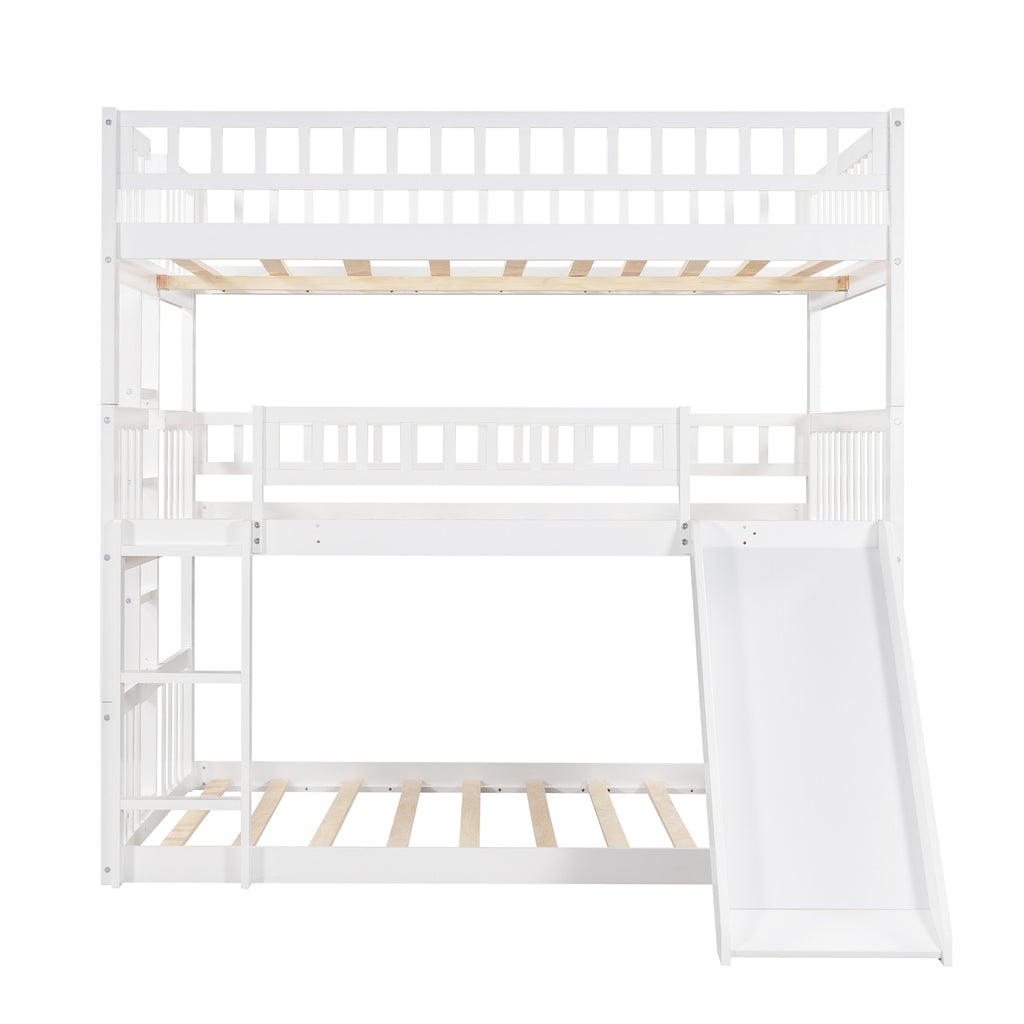 White Full Over Full Over Full Contemporary Bunk Bed With Slide - 99fab 