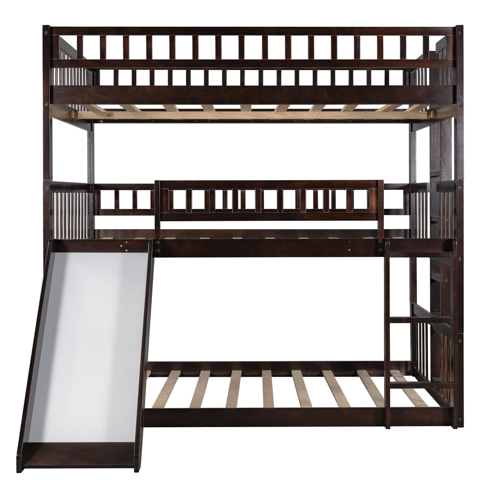 Espresso Full Over Full Over Full Contemporary Bunk Bed With Slide - 99fab 