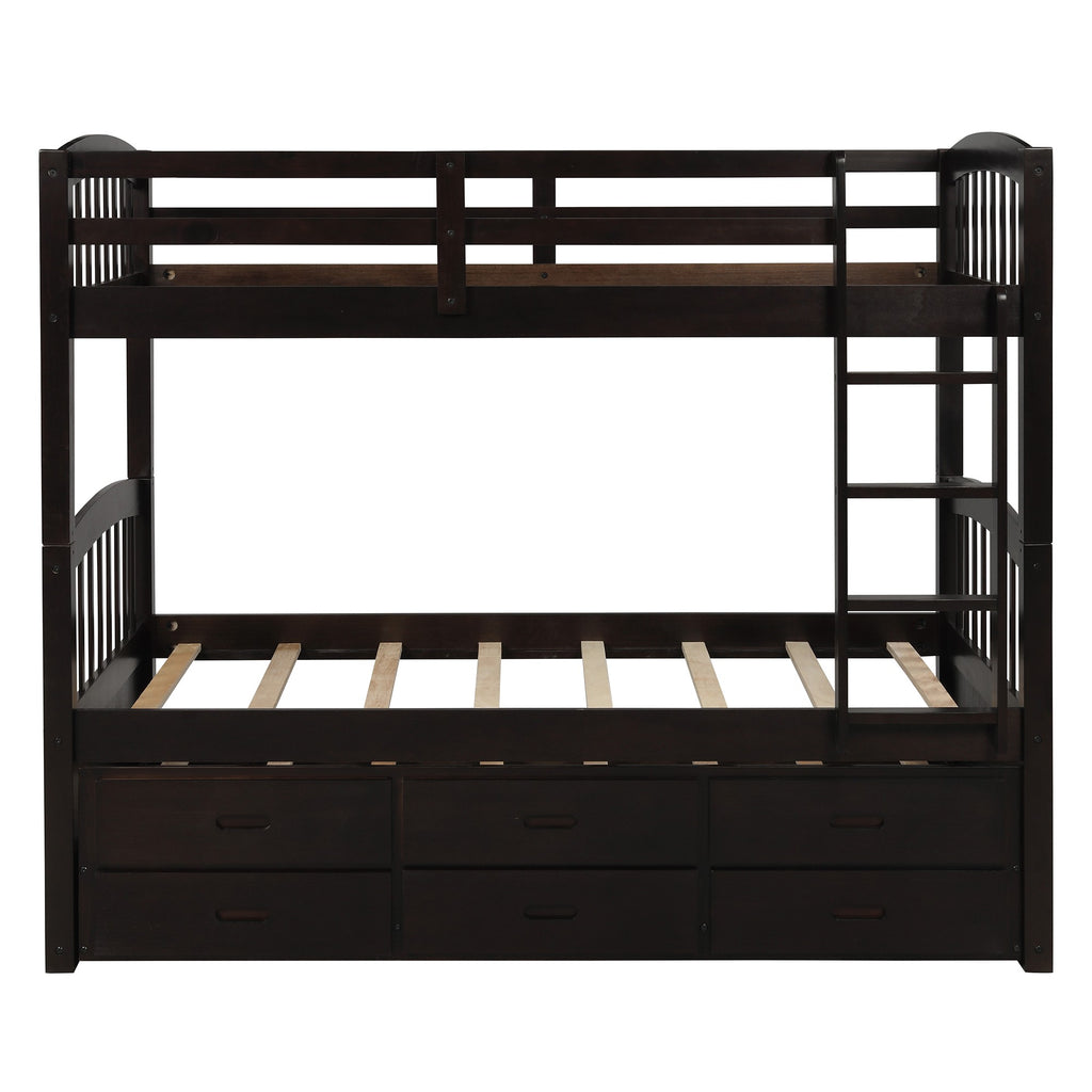 Twin over Twin Wood Bunk Bed Trundle Drawers Espresso - 99fab 