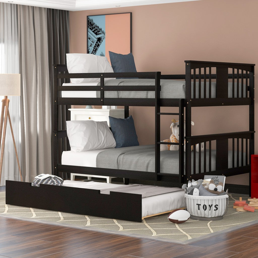 Brown Double Full Size Over Twin Trundle Bunk Bed - 99fab 