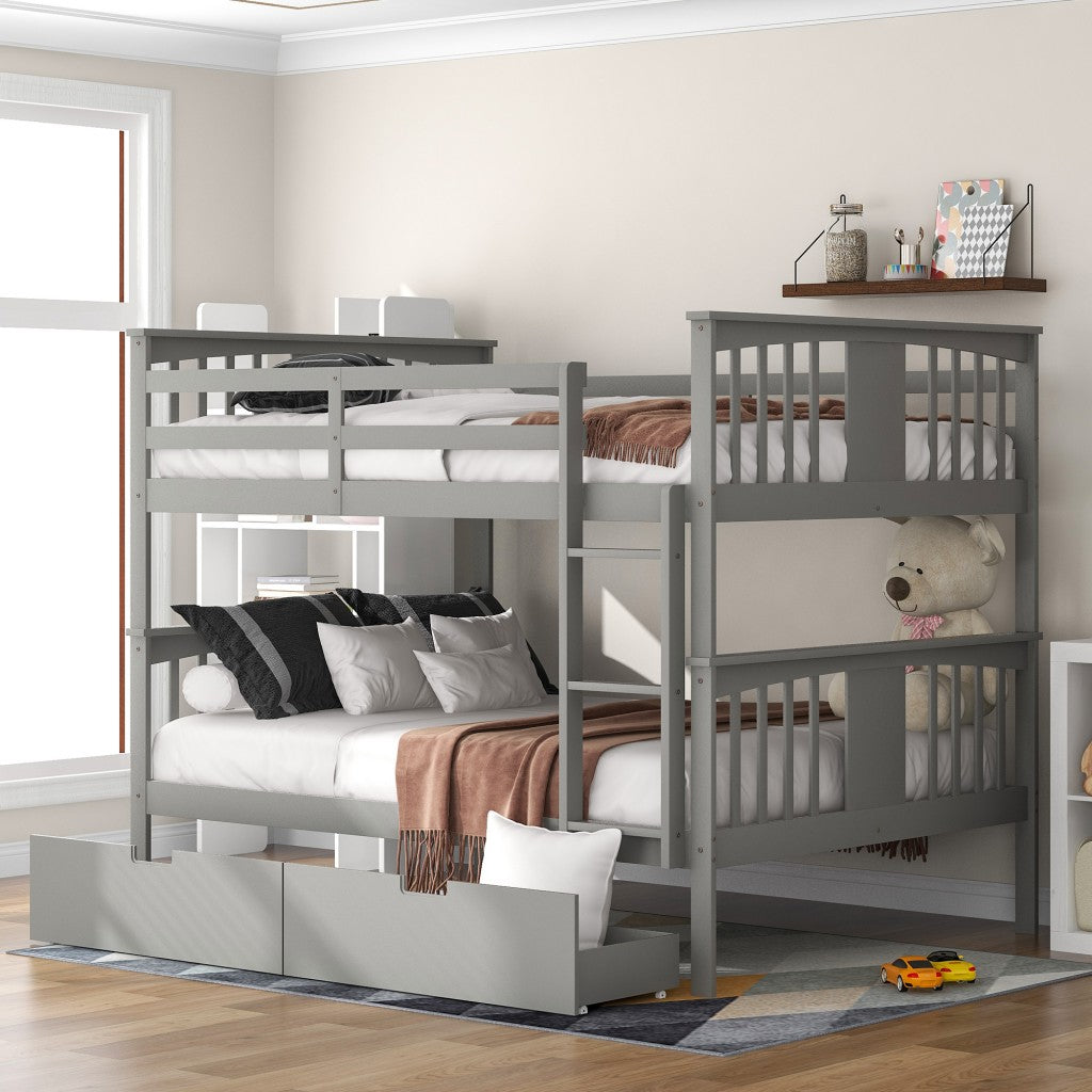 Modern Gray Full Over Full Bunk Bed with Two Drawers - 99fab 