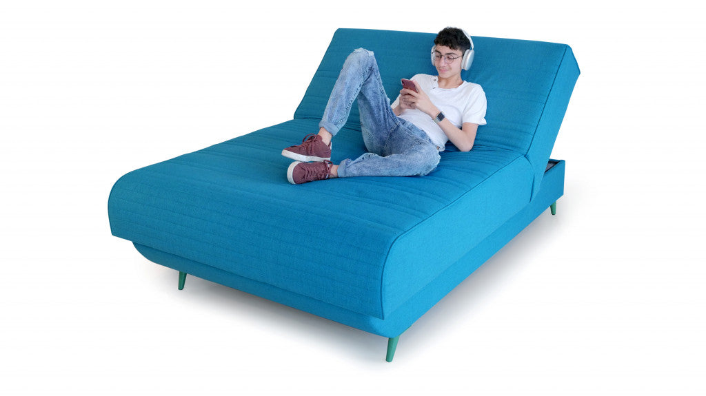 Full/Double Adjustable Turquoise Upholstered 100% Polyesterno Bed With Mattress - 99fab 