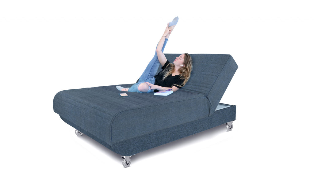 Adjustable Blue Jeans And Blue Upholstered 100% Polyesterno Bed With Mattress - 99fab 
