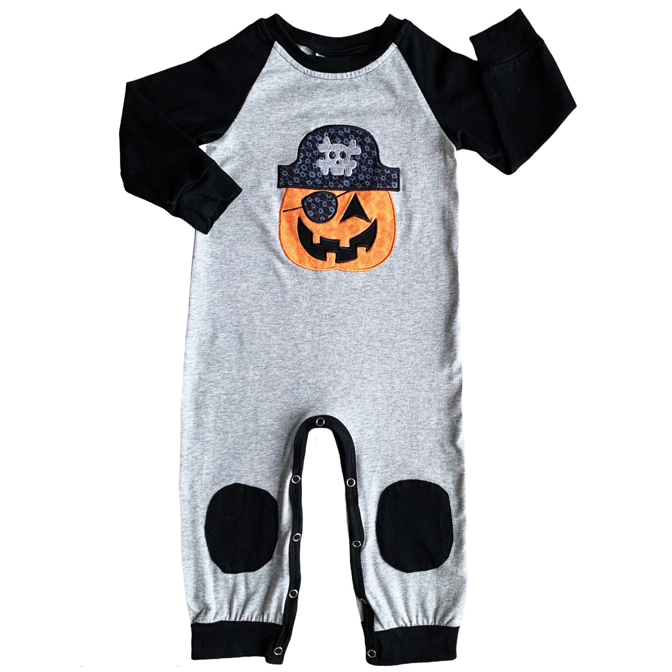 AnnLoren Halloween Pirate Jack O Lantern Long Sleeve Baby Toddler Boys Romper-6