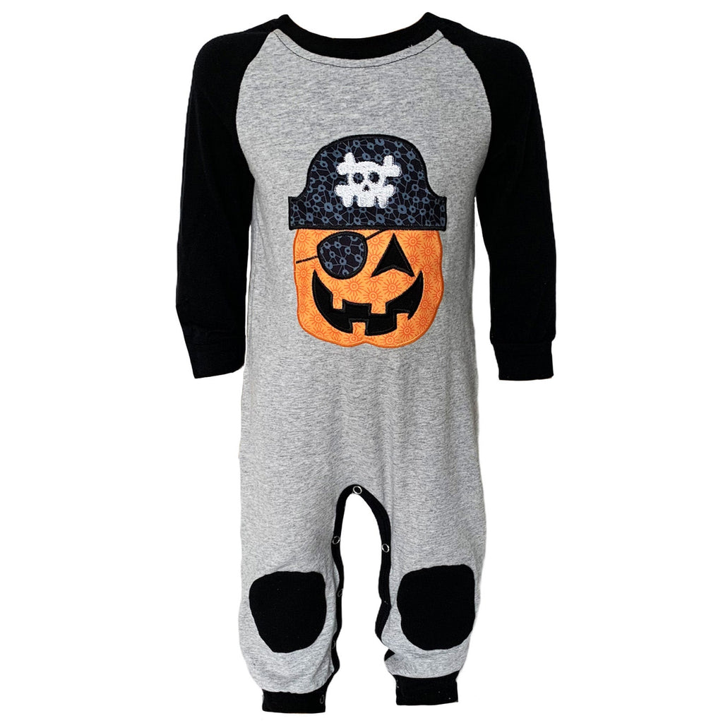 AnnLoren Halloween Pirate Jack O Lantern Long Sleeve Baby Toddler Boys Romper-0
