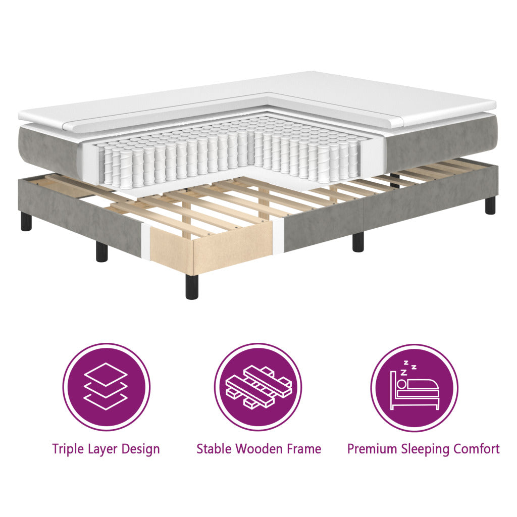 vidaXL Bed Frame Box Spring Platform Bed with Mattress for Bedroom Velvet-20