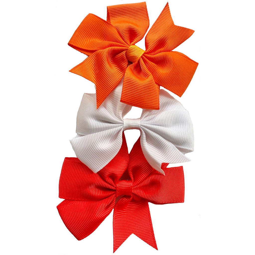 Set of 3- Red, Orange, White 4" Ribbon Bow Clips-0